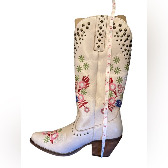 Dingo Size 11 M White Poppy Floral Embroidery Studded Women’s Cowboy Boots - Picture 10 of 16